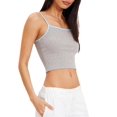 thumbnail image 3 of xiaxaixu Women's Basic Crop Cami Tops, Sleeveless Spaghetti Strap Contrast/Solid Color Camisole, 3 of 9