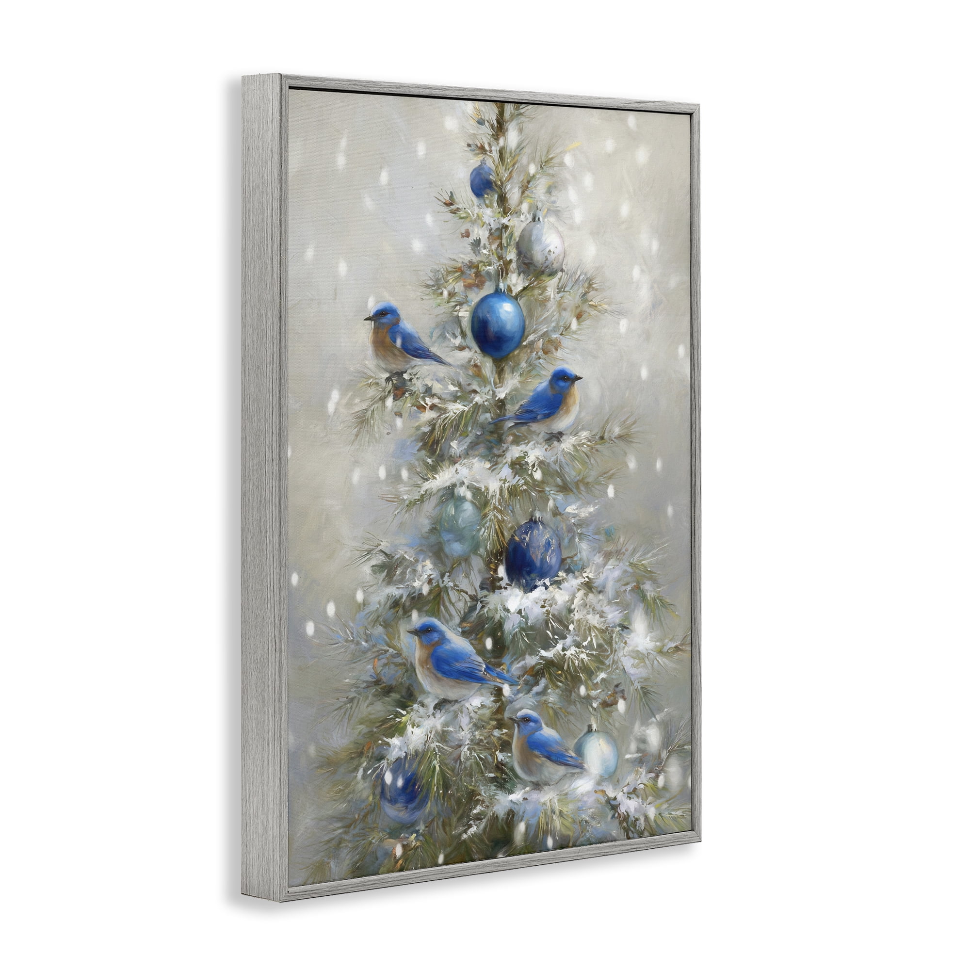 Stupell Industries Blue Bird Christmas Tree Gray Framed Giclee Art, design by Tina LeCour