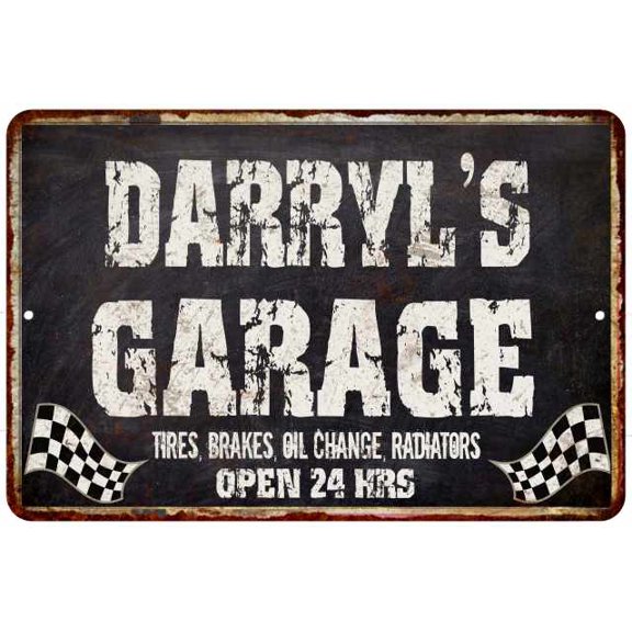 DARRYL'S Garage Black Grunge Sign 8 x 12 High Gloss Metal 208120005264