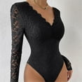 thumbnail image 2 of Daiosportswear Lace Bodysuit for Women Long Sleeve V Neck Body Suits，Shorts for Women, 2 of 7