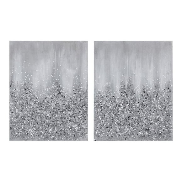 Madison Park Wood Glimmer Hand Embellished Canvas Set in Silver (Set of 2)