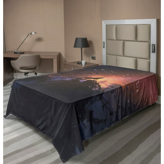 Ambesonne Fantasy Flat Sheet, Howling Wolf on Rock, Twin Size, Multicolor