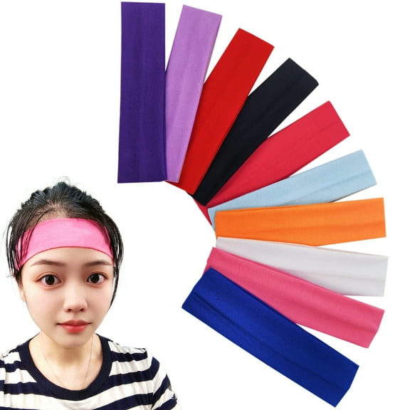 GIXUSIL 10 Pcs Fabric Headbands Set- Non Slip Elastic Headbands Hair Accessories for Women Moisture Wicking Sweatband for Yoga Sports Outdoor Activities-Multi Color(Blue,Black,White,Red,Yellow..)