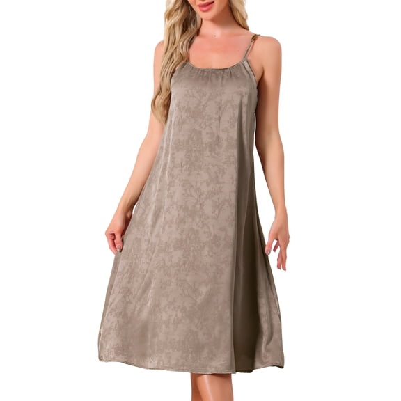 DARING DIVA Women's Satin Sleeveless Pajama Dress Spaghetti Strap Nightgown M Khaki