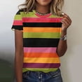 thumbnail image 2 of Women's Short Sleeve Crew Neck Tee Tops Stripe Color Block Casual T-Shirts Summer Clothes Blue,M, 2 of 5