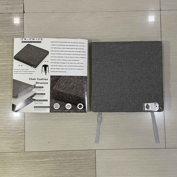 NUZEUYKSTK Seat cushions,12 Inch Stool Cushion Square with Ties, Non-Slip Bar Stool Square Seat Cushion with with Machine Washable Cover -  Grey (12" (30CM))