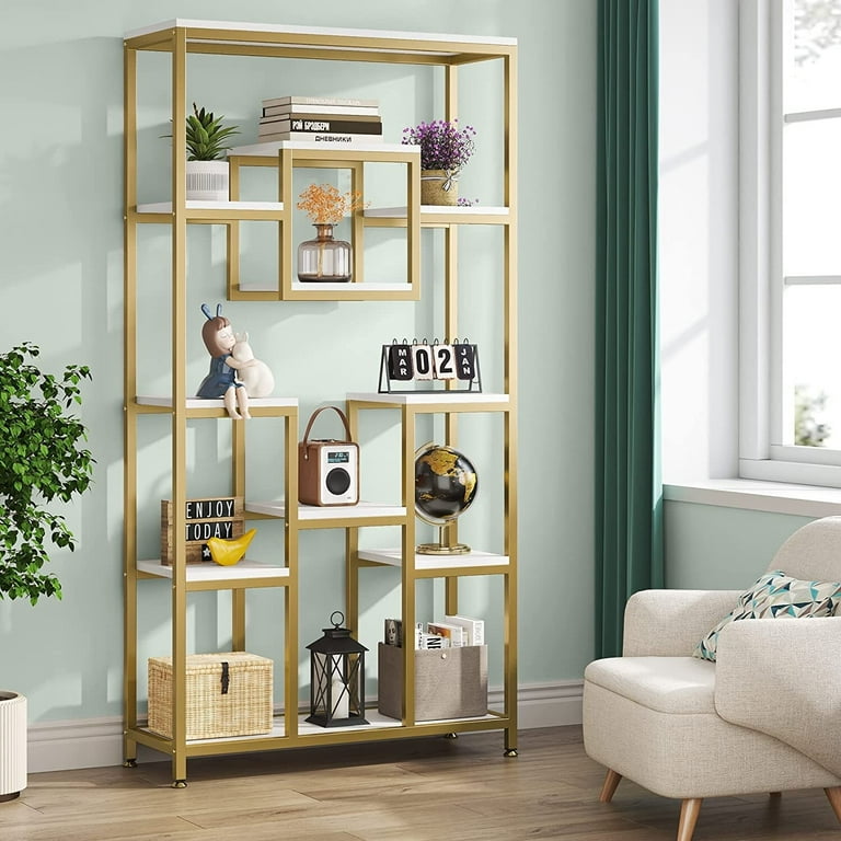 Lee 71 Inch Tall Bookshelf, Freestanding Geometric Bookcase