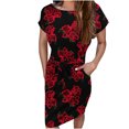 thumbnail image 4 of Robes de Bal Femmes Décontractées Col Rond Bretelles Manches Courtes Imprimé Floral Robe Ample avec Poches Robe d'Été Vacances en Liquidation, 4 of 6