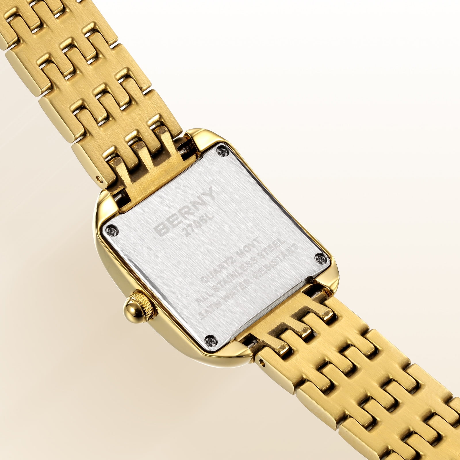 BERNY Gold Watches for Women, Square Dainty Ladies Analog Quartz Watch with Roman Numeral, Stainless Steel Bracelet Watch, Classic Waterproof Women Wristwatch Gift, Blue