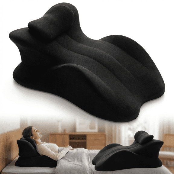 Memory Foam Wedge Pillow for Prone Reading & Bed Sitting – Ergonomic Multi-Position Support Cushion for Back Pain Relief, Leg Elevation, and Acid Reflux – Removable Cover, Black