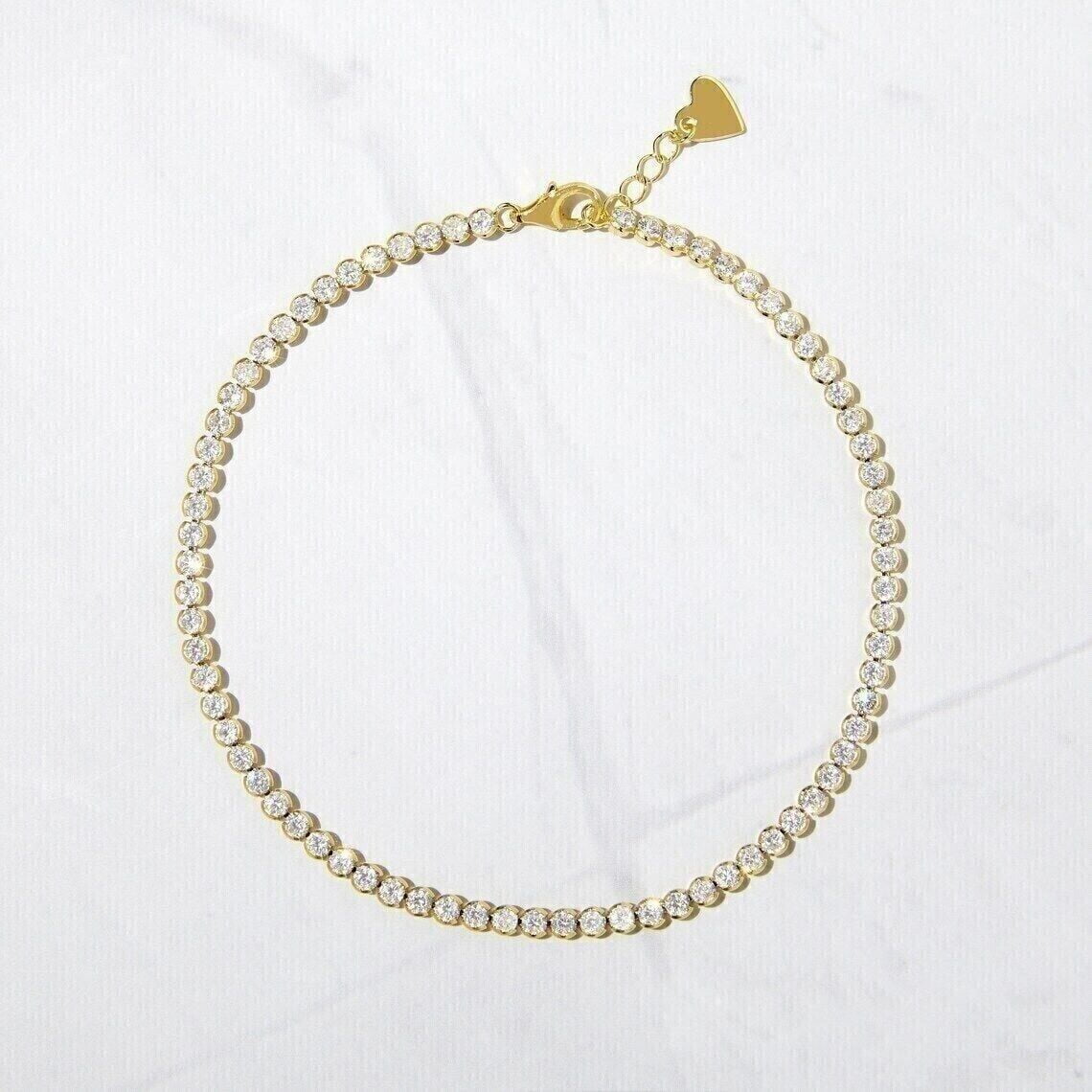 5CT Round Cut Lab-Created Diamond Women's Anklet 9.5in 14K Yellow Gold Plated Sterling Silver