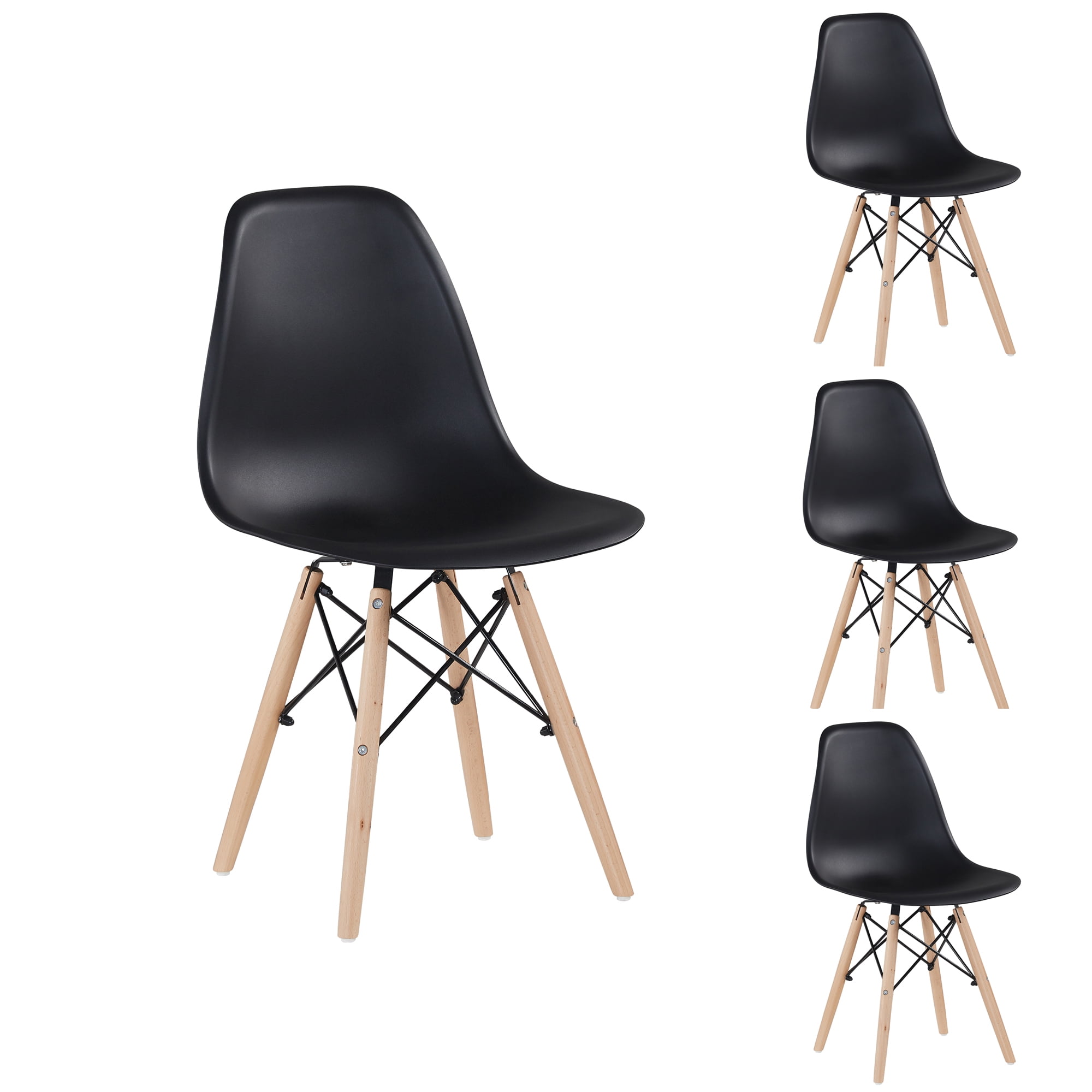 Kepooman Set of 4 Modern Armless Dining Chairs with Wood Legs, Black Kepooman Set of 4 Modern Armless Dining Chairs with Wood Legs, Black
