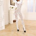 thumbnail image 3 of Body de encaje de manga larga para mujer: top sexy con patrón floral calado para dormir o salir de fiesta, nailon/spandex, talla única, 3 of 5