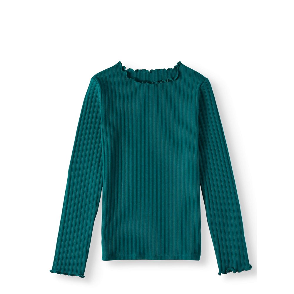 Wonder Nation Wonder Nation Lettuce Hem Long Sleeve Ribbed Shirt