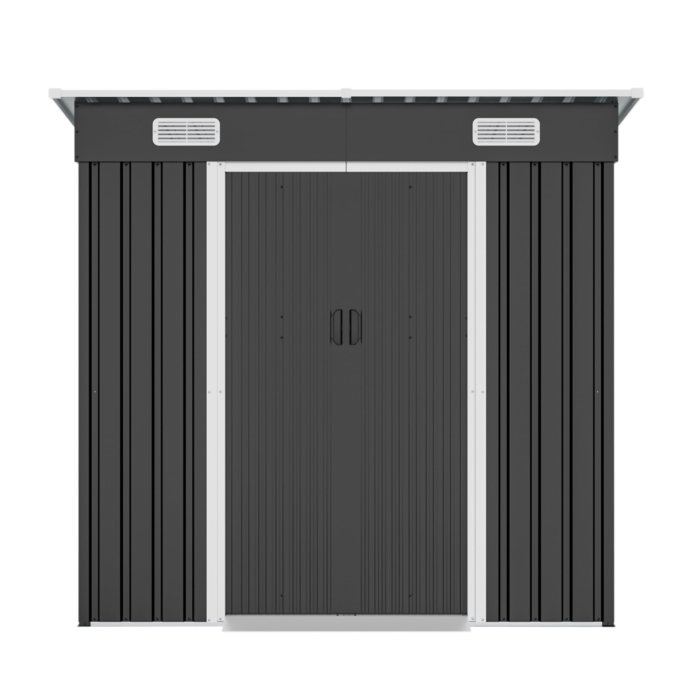 Noble House 6x4 FT Galvanized Steel Storage Shed with Air Vents, Sliding Double Door Outdoor Garden Tool Shelter, Black
