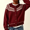 thumbnail image 5 of Rrxhxhs Cardigan Sweaters for Women Crew Neck Fair‑Isle Jacquard Toggle Closure Long Sleeve Retro Nordic Knit Cover Up, 5 of 6