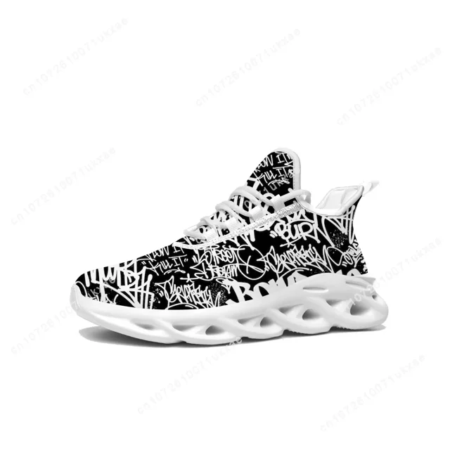 Zapatillas deportivas planas con grafiti de arte callejero para hombre y mujer, deportivas para correr de alta calidad, con cordones, de malla, hechas a medida