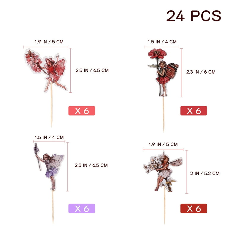 Stobok 24pcs Creative Flower Fairy Shape Cake Toppers Simple Fairy Cupcake Ornament Baking Decoration Accessories