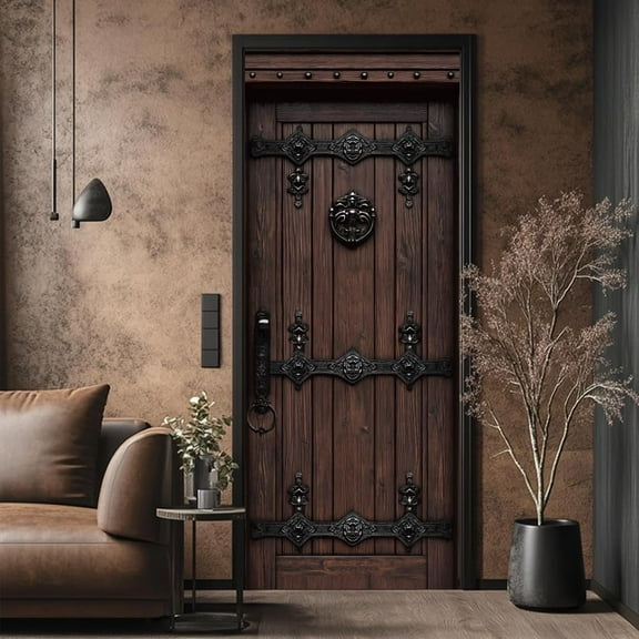 2 Pcs Self-Adhesive Door Sticker 31.5"x78.7" Retro Wooden Pattern Door Murals Stickers PVC Furniture Removable Wallpaper Decoration DIY