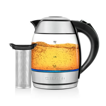Chefman Fast Boiling 1.8L Electric Glass Kettle, Removable Tea Infuser, Auto Shutoff, LED Lights