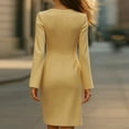 thumbnail image 4 of Women's Blazer Dress Suit Dress Long Sleeve Solid Color Button Front Side Slit Tailored Midi Dress for Office Spring Fall,Yellow,M, 4 of 5