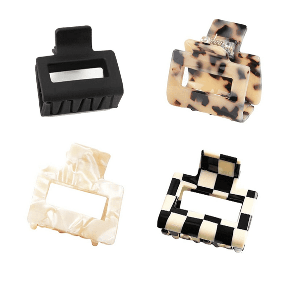4pcs Checkered Tortoise Hair Claw Clips for Women, 2" Small Acetate Hair Clips Barrettes for Thick & Thin Hair