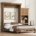 thumbnail image 4 of Euroco Wood Queen Size Murphy Bed with Storage Cabinets and Shelves, Wall Bed with Desk, Wood Color, 4 of 20