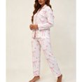 thumbnail image 5 of Vynhevius Women's Printed 2‑Piece Pajama Set Lapel Collar Open Front Long Sleeve Top Pants Comfortable Sleepwear,Pink,M, 5 of 7