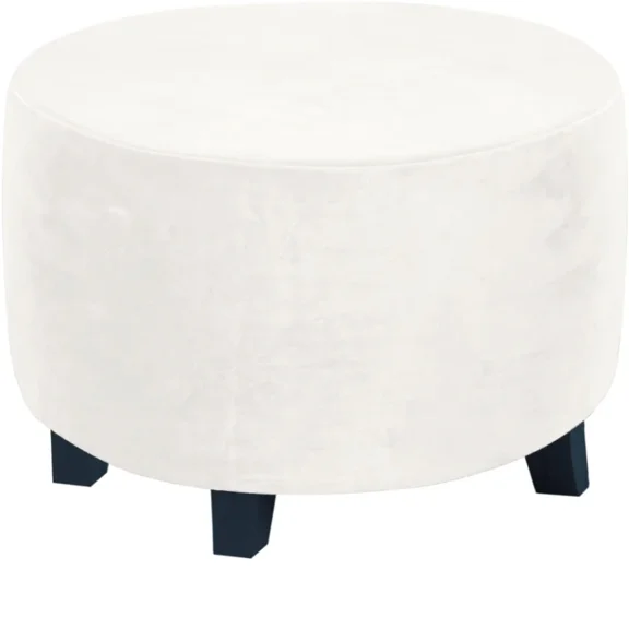 Real Velvet Plush Fabric Round Ottoman Slipcover Footstool Protector Covers Storage Stool Ottoman Covers,S Size, White