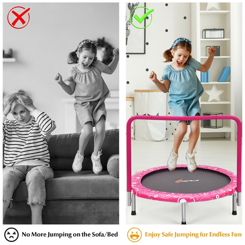 Aimee Lii 36 Inch Kids Trampoline Mini Rebounder with Full Covered Handrail, Outdoor Kids Trampoline, Pink