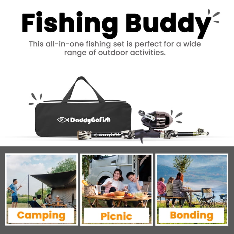 child's fishing pole and tackle box DaddyGoFish Kids - Rod Reel Combo Starter Set swivels and sinkers suited to a range of different fishing situations DaddyGoFish Kids Fishing Pole, 4