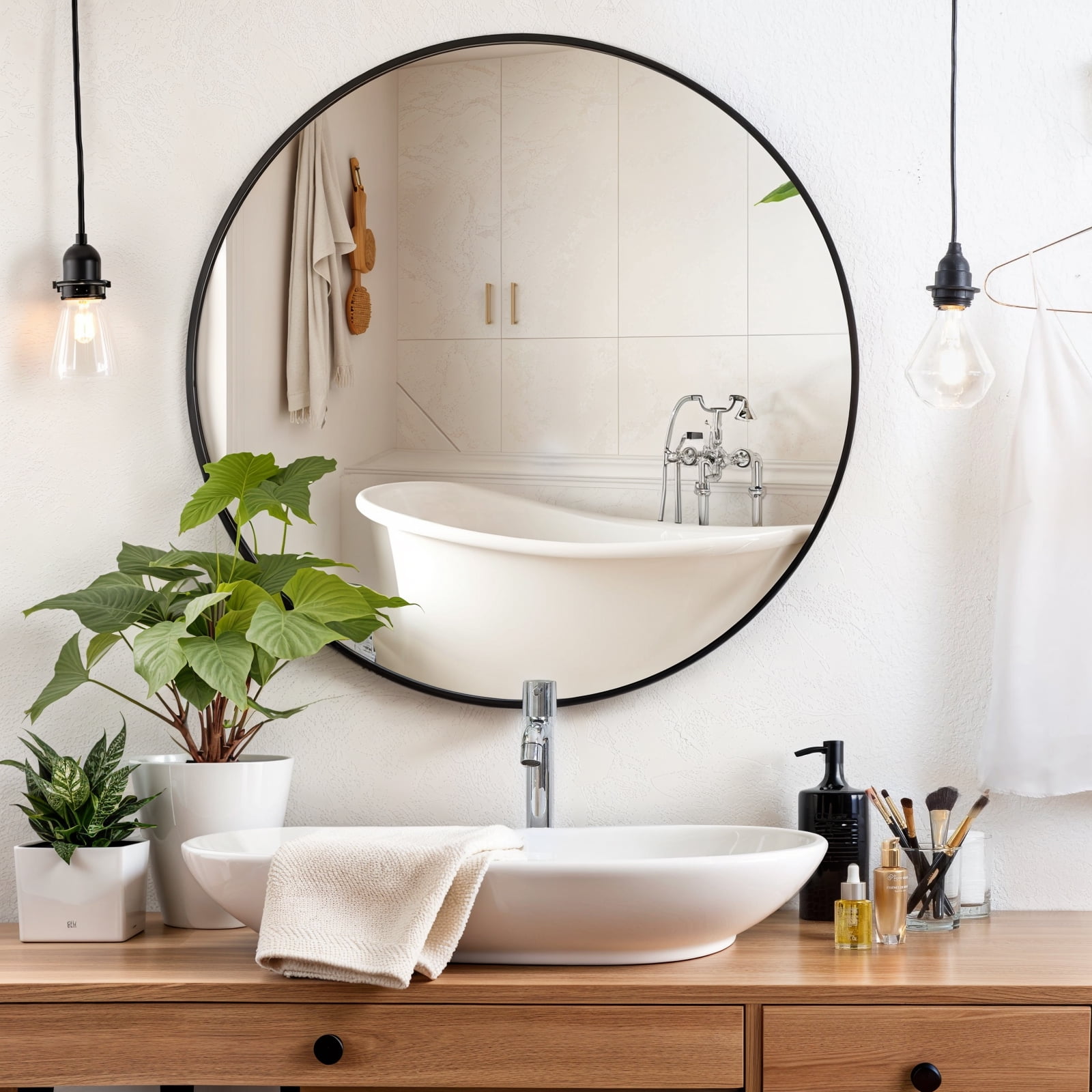 Round Wall Mirror 20-Inch Circle Mirror for Bathroom Bedroom Living Room,Black
