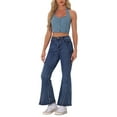 thumbnail image 2 of INSPIRE CHIC Women's Top Denim Crop Sleeveless Button Front Halter Tank Tops XS Light Blue, 2 of 5