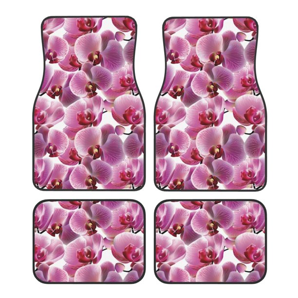 Balery Orchids Flowers Juego de 4 Alfombrillas para Auto, Revestimientos de Caucho Resistente, Diseño Antideslizante