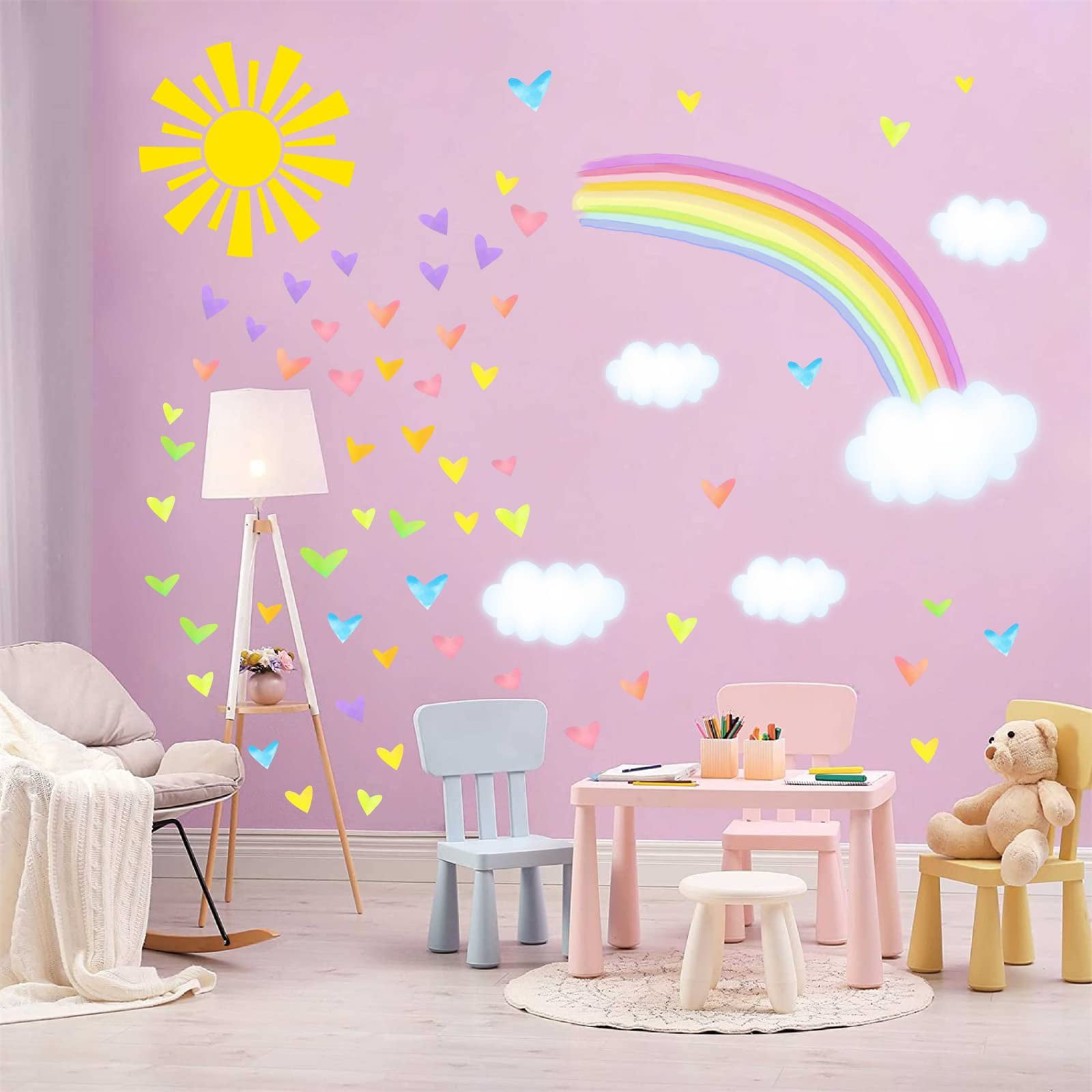 2pcs Wall Sticker Rainbow Star Sun Fashion Wall Decal for Bedroom 