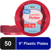 Great Value Everyday Disposable Plastic Plates, Red, 9", 50 Count