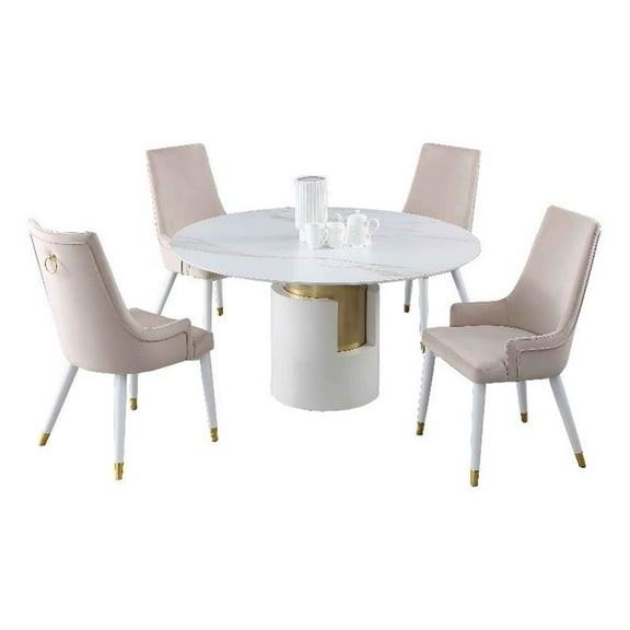 Milan Kona White Marbleized Sintered Stone Top Dining Set and Side Chairs