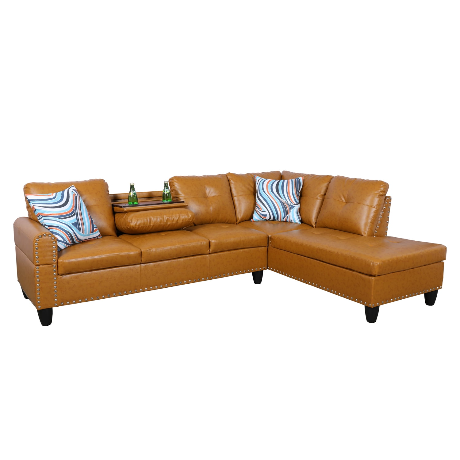 Hommoo 4-Seat Semi PU Synthetic Leather Sectional Sofa Sets, L Shaped Flippable Backrest Sectional Couches and Sofas, Modern Living Room Furniture Sets, 15' Back Height, Ginger(No Ottoman)