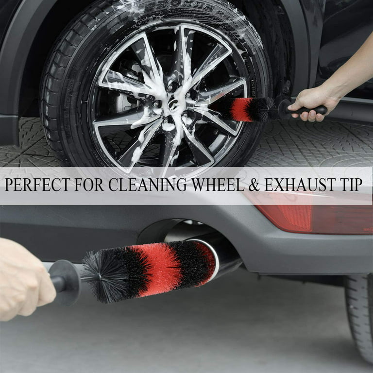 TVCMALL Car Wheel Cleaning Brush Soft Microfibre Long Handle Rim Detailing Brush - Black+White Handle