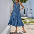 thumbnail image 2 of Mingw Womens Beach wear DressSleeveless Trendy Beach Midi Dress V Neck Pleated Swing Boho Sundress Ruff Hem Maxi Dresses XL, 2 of 6