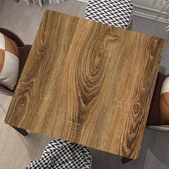 Square Fitted Card Tablecloth Wood Grain Table Cloth Cover with Elastic Edge Brown Wooden Tablecloths Waterproof Cloths for Indoor Outdoor Decoration, Fit for 36"x36" Tables, Style-8