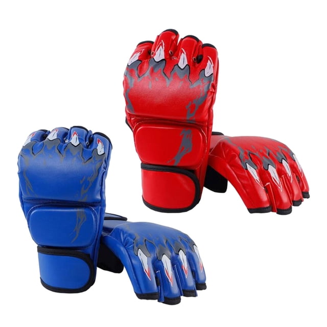QualitChoice 2 Paires Gants Mma Gants Demi-Doigts Boxe pour Entraînement Sanda Sac de Frappe Rouge et Bleu Rouge et Bleu G