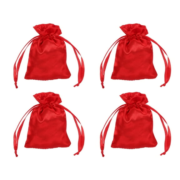 Uxcell Satin Bags with Drawstring, 3x4 Inch Wedding Favor Bag Mini Gift Packaging for Birthday Christmas Jewelry Party (Red, Pack of 4)