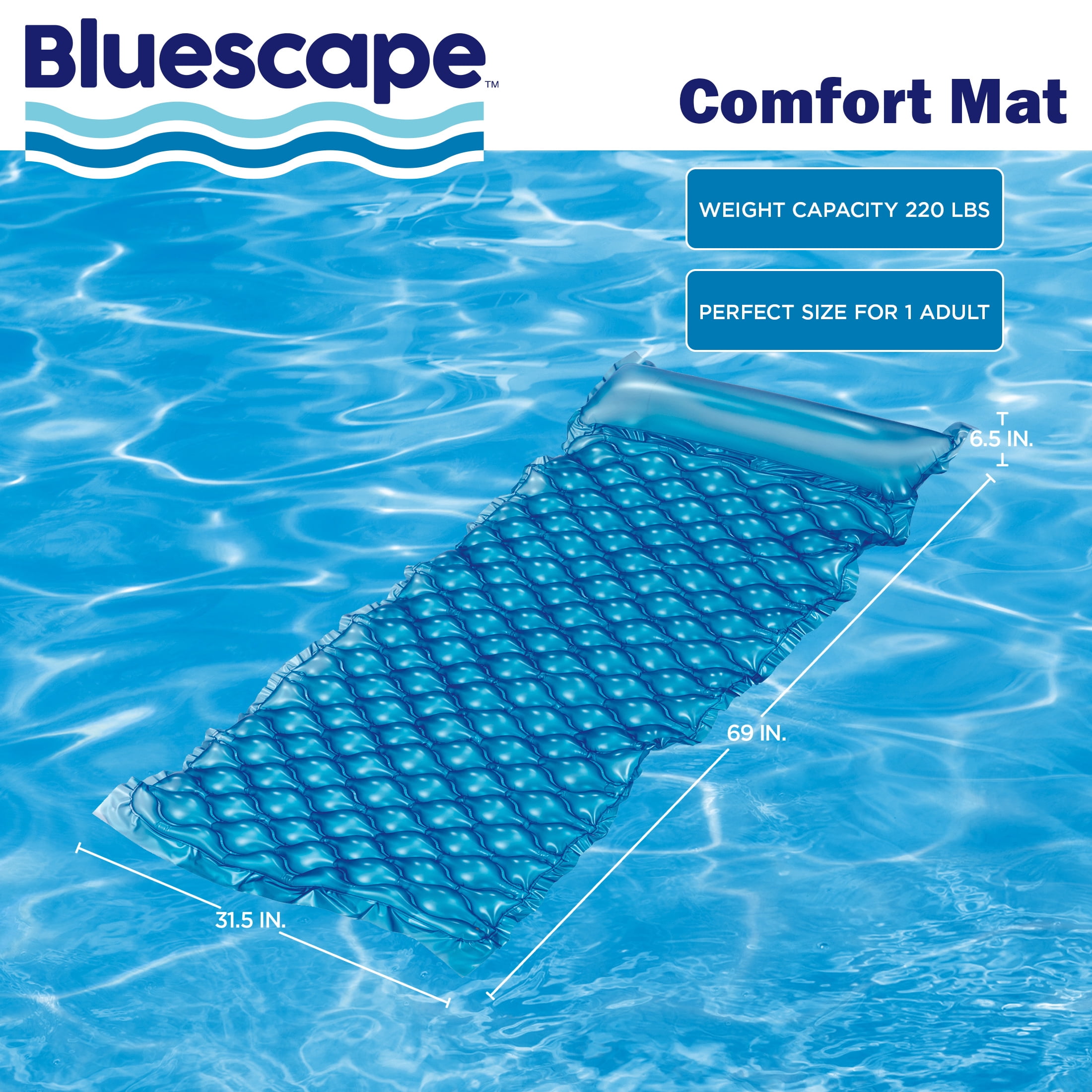 Bluescape Blue Neon Comfort Inflatable Water Mat, Pool Float, Age 14 & up, Unisex