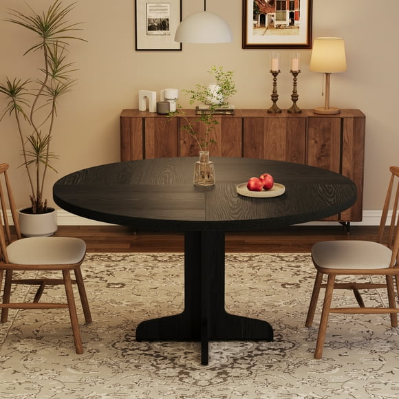 COZONY 47 Inch Round Dining Table for 4-6 People, Farmhouse Style Pedestal Base Table w/ Wood Look Top,Black