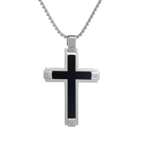 Resin Pendant - Stainless Steel Cross Pendant Screws Black Resin 24