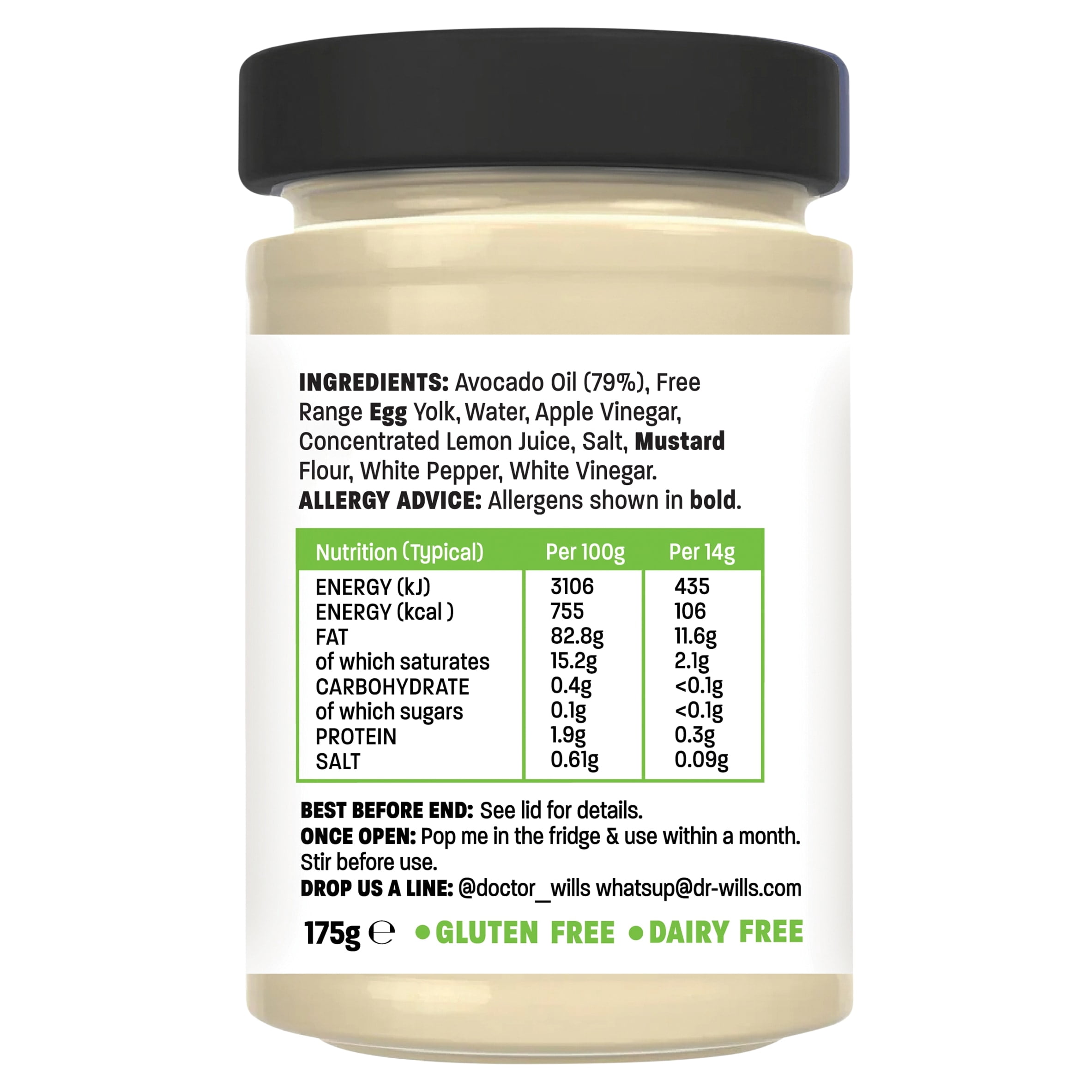 Dr Wills Avocado Oil Mayonnaise Sugar Free 175G, Imported from Britain