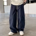 thumbnail image 2 of WAYUTE Pants for Boys Cargo Pants High Waisted Loose Fit Breathable Kids Solid Color Baggy Pants with Pockets Summer Streetwear Trousers Outdoor Casual,11-12 Y,Navy, 2 of 6