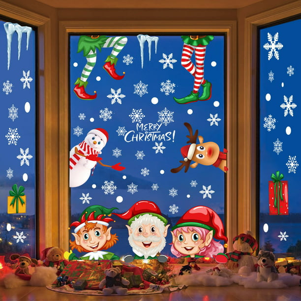 Christmas Decoration Decals, High-Quality Cute Cartoon Santa Claus,  Snowflakes, Christmas Tree Window Wall Decoration Stickers, 9 Pieces -  