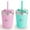 Green and Pink, variant on PopYum 9oz Insulated Stainless Steel Kids’ Cups with Lid and Straw, 2-Pack, Blue, Pink, stackable, sippy, baby, child, toddler, tumbler, double wall, vacuum, leak proof